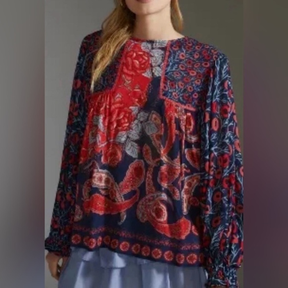 Blink London Miranda Anthropologie Floral Eclectic Peasant Blouse Small Blank